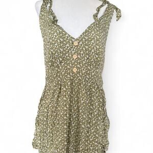 Cottagecore Fairy Olive Floral Tie Shoulder Long Cami Top